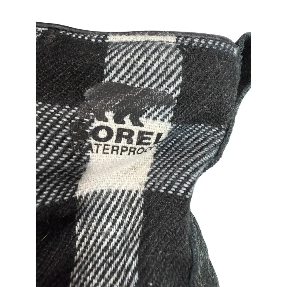 Sorel Womens Black White Buffalo Plaid‎ Waterproof Boots Duck Lace Up Size 9
